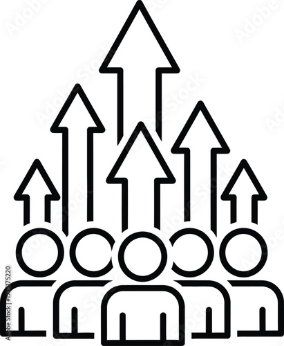 Group of people with arrows pointing upwards signifying growth and success