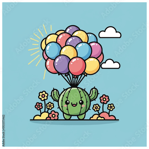 Cactus with Balloons Floating in Air.