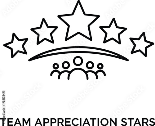 Team appreciation stars illustration with five stars and four people