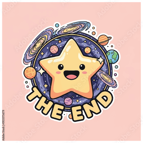 Cartoon Star Character Surrounded by Planets.