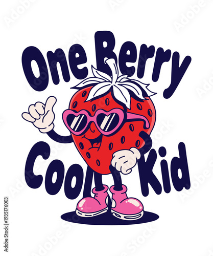 One Berry Cool Kid Cute Strawberry Cartoon Typography T Shirt Design