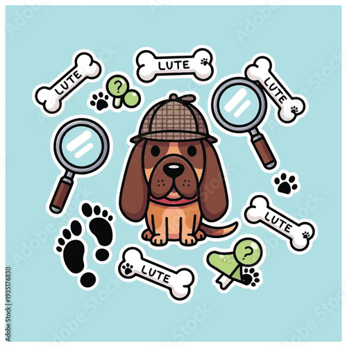 Cartoon Dog Detective with Magnifying Glass.