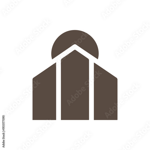 Minimalist Brown House Icon with Sun for Real Estate and Building Logo