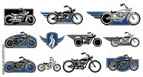 Collection of vintage and modern motorcycle illustrations.