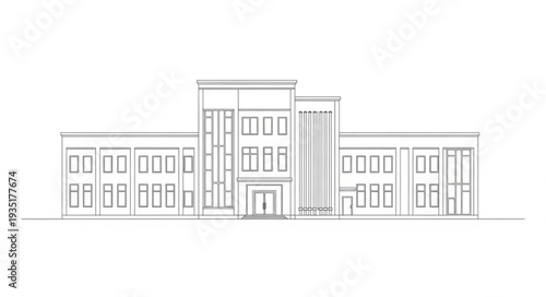 Architectural drawing of a modern building facade.