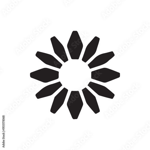 Minimalist Black Sunburst Icon With Twelve Geometric Rays Graphic