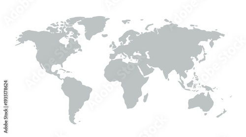 Minimalist Gray World Map with Raised 3D Effect on White Background - Global Connection, Geography & International Business Concept