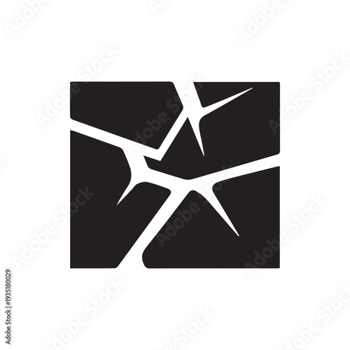Monochrome Icon Featuring a Shattered Surface with Sharp Thorny Lines