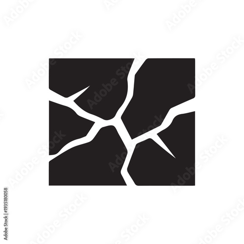 Minimalist Black Square With White Crack Lines Graphic Illustration