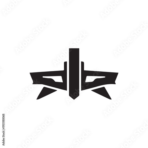 Bold Black Geometric Symbol with a Sword and Wings Minimalist Logo