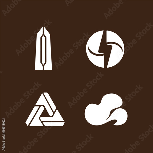 Sleek White Geometric and Organic Abstract Icons for Modern Branding