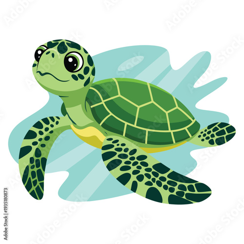 Children style flat vector illustration of cute turtle with smiling face on white background suitable for nursery posters kids books and playful marine themes