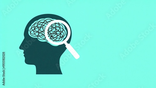 Fotografía Human head silhouette with magnifying glass over abstract brain,mental health aw