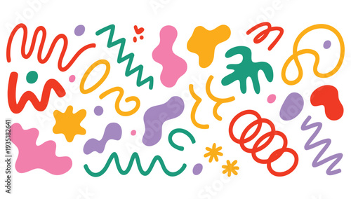 Colorful hand drawn lines flat icons set featuring straight or curly line points in particular direction springs symbols different textures and shape decorative collection