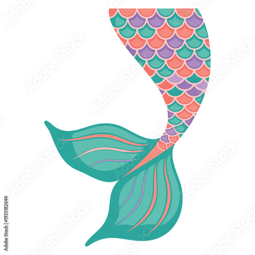 Colorful mermaid tail vector cartoon illustration featuring fantasy ocean theme ideal for undersea design kids decor sticker print and magical aquatic artwork