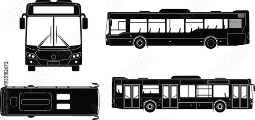 bus, vector, transport, vehicle, blueprint, silhouette, illustration, coach, urban, transit, outline, technical, automobile, shuttle, commuter