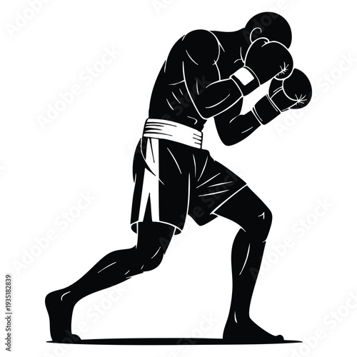 Combat sports athlete boxer in ready stance with gloves silhouette prepared for match dynamic fighting spirit illustration