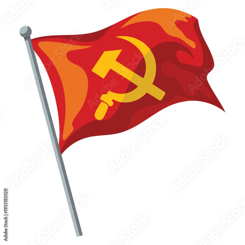 Communist flag icon with pole hammer and sickle vector illustration isolated political symbol design for history ideology and revolutionary themes