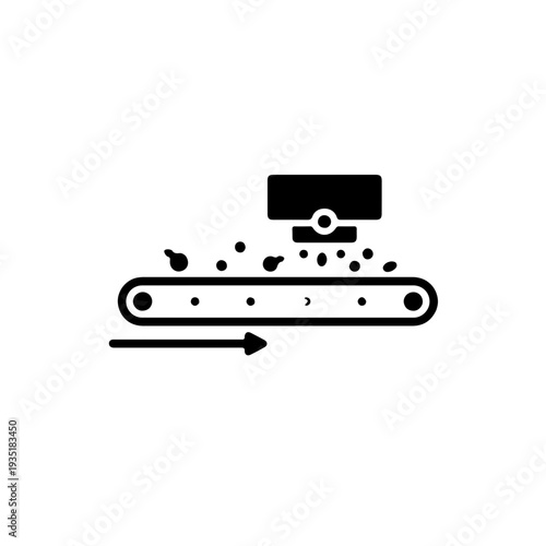 silhouette of a modern optical sorting machine. This vector icon features a conveyor belt integrated with camera and laser sensors for high-speed quality grading and automated grain separation