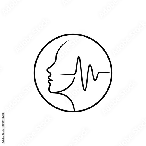 Female Profile With Sound Wave Heartbeat Icon Representing Voice Health And Medical Monitoring.