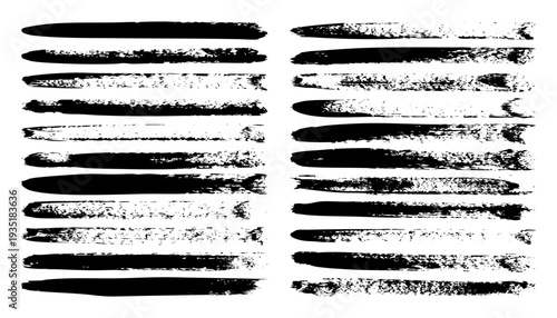 Long grunge brush strokes, lines, ink smudges, hand-drawn scribble shapes. Handmade sketchy marks, stains, charcoal streaks. Paint textures, dry brush effect. Marker underline. Vector illustration