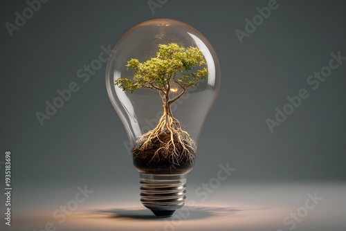 Tree Growing Inside Glowing Light Bulb – Sustainable Innovation Concept