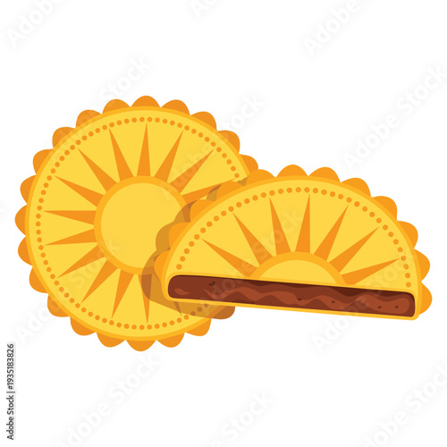 Cross section illustration of Japanese confectionery Monaka highlighting layered texture and filling ideal for dessert menu and cultural food artwork