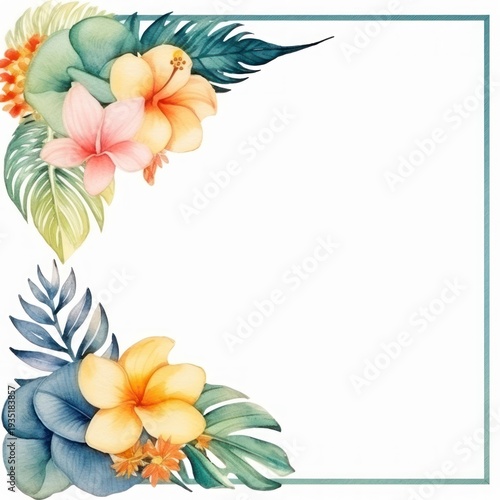Tropical flower frame watercolor pattern plant frangipani.