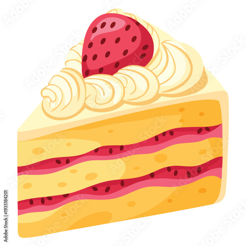 Cut strawberry shortcake illustration perfect for dessert bakery sweet treat and food themed creative design