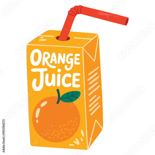 Cute beverage sticker hand drawing cartoon orange juice carton suitable for breakfast menu packaging children branding and playful drink themed graphics