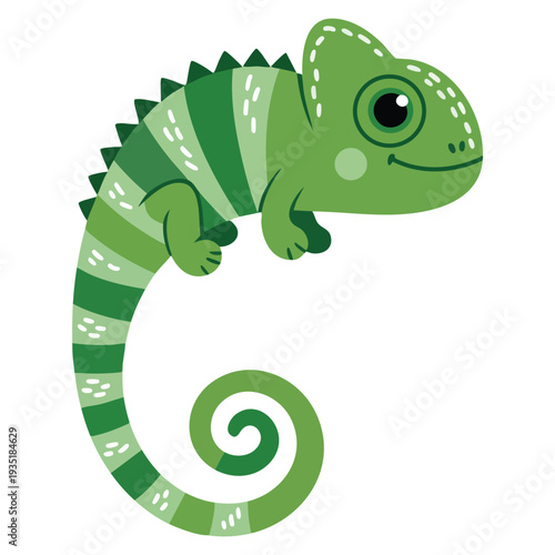 Cute chameleon on white background illustrated in childish style vector safari animals design ideal for children books classroom decor and playful jungle themes