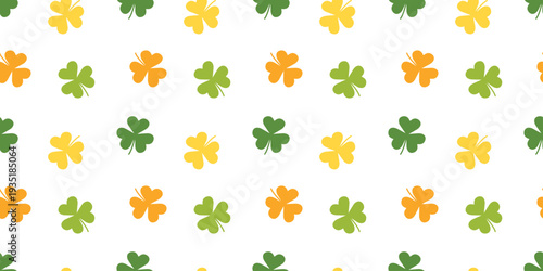 Shamrock seamless vector colorful pattern. Happy St. Patrick's day concept. Flat style endless background.