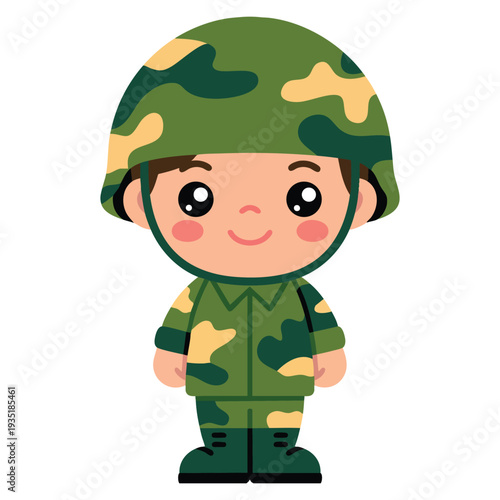 Cute soldier vector character illustration perfect for kids theme cartoon design military outfit mascot logo sticker print and fun creative artwork