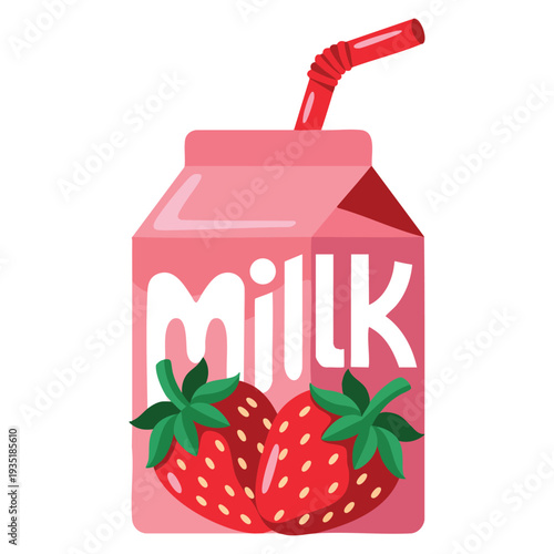 Cute strawberry milk pink box hand drawing cartoon beverage design perfect for sticker packaging children drink branding and fun artwork