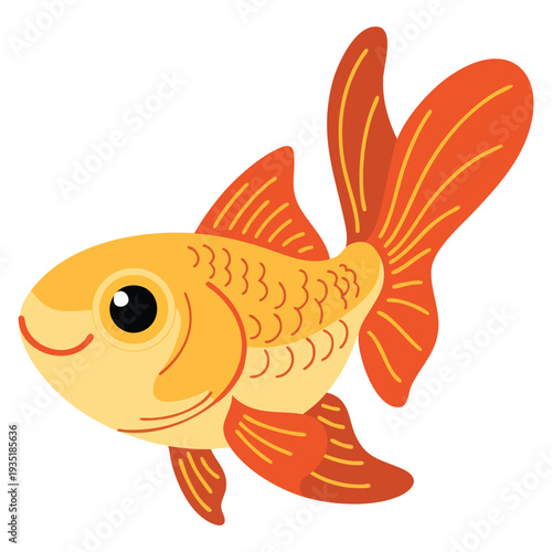 Cute winged fish with big eyes in flat vector illustration on white background, whimsical childrens style fantasy sea character