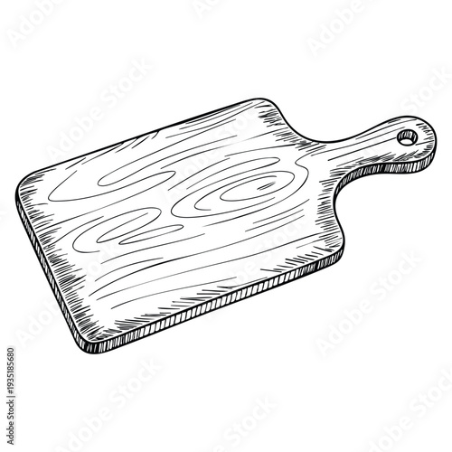 Cutting board hand drawn vector illustration isolated on white background vintage style design element for kitchen cooking food preparation or rustic decor themes