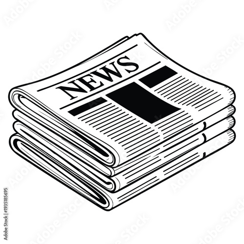Daily news information media stack of newspaper black and white outline line art drawing design
