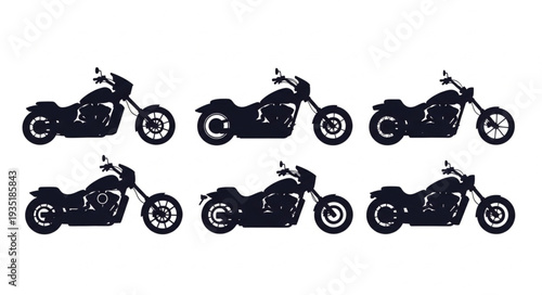 Collection of Motorcycle Silhouettes on White Background.