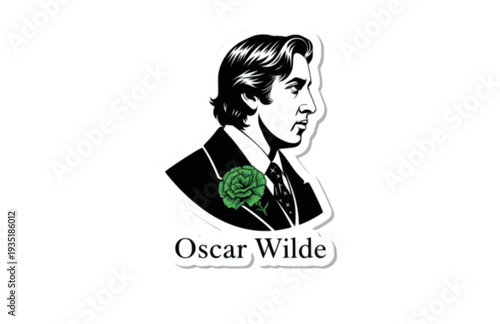 Oscar Wilde with Green Carnation Silhouette, Classic Literature Vector Sticker, Famous Author Illustration