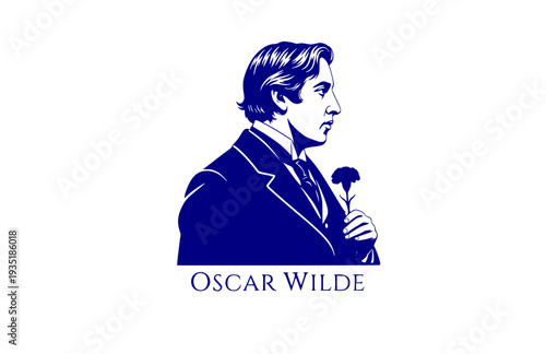 Oscar Wilde with Green Carnation Silhouette, Classic Literature Vector Sticker, Famous Author Illustration