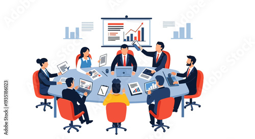 Business Professionals in Meeting Around Table.