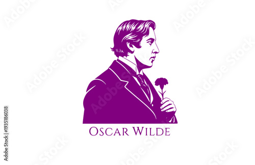 Oscar Wilde with Green Carnation Silhouette, Classic Literature Vector Sticker, Famous Author Illustration