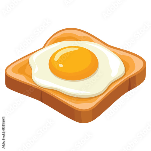Delicious cartoon egg placed on slice of toast visually appealing breakfast food illustration ready to be enjoyed as tasty meal