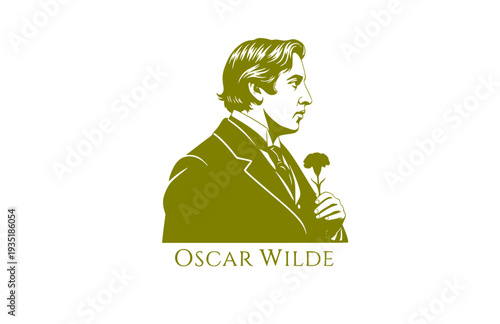 Oscar Wilde with Green Carnation Silhouette, Classic Literature Vector Sticker, Famous Author Illustration