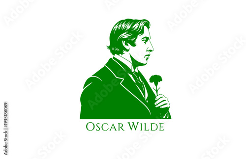 Oscar Wilde with Green Carnation Silhouette, Classic Literature Vector Sticker, Famous Author Illustration