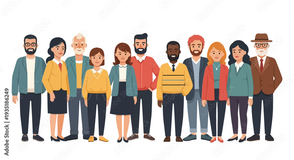 Obraz premium Diverse Group of Cartoon People Standing Together.
