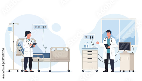 Doctors in Lab Coats Working Hospital.