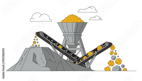 Industrial Conveyor Belt System with Ore.