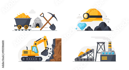 Mining Equipment and Safety Gear Illustrations.