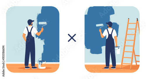 Painter with Roller and Ladder Illustration.